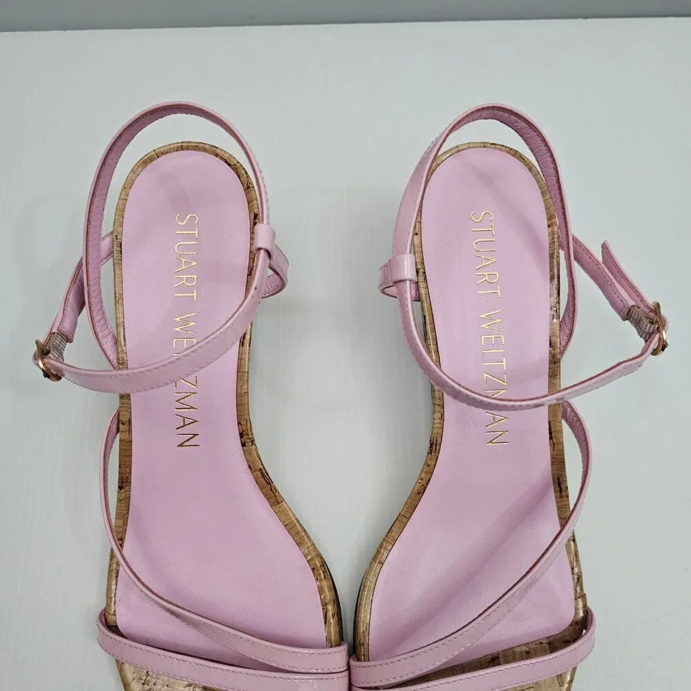 Stuart Weitzman Oasis 50 Cork Wedge Sandal Womens 10 Light Pink Strappy Designer